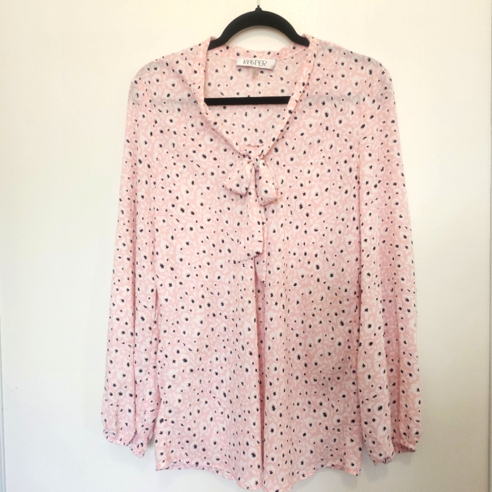 Kasper womens light pink with white & black floral print sheer blouse size large